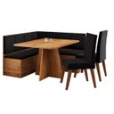 Ver imagem 2 de Conjunto Canto Alemão Baú Prestigio com Mesa 120x80cm e 2 Cadeiras Milao Mel Veludo Preto - Casa Giu