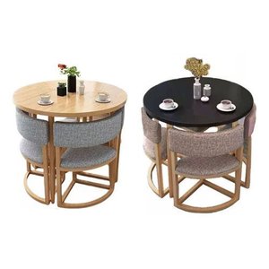 Mesa de Jantar Minimalista com 4 Cadeiras Compacta 90cm:base Das Cadeiras Imitação de Madeira com Te