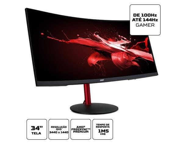 Monitor Acer 34" LED Gamer Nitro Curve 100Hz a 144Hz 1Ms Qhd Multimidia Hdmi Display Port Freesync-x - 1