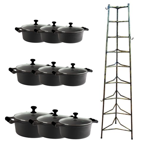 Jogo Caçarola de Silicone Preto T/V 16 ao 32cm e Paneleiro