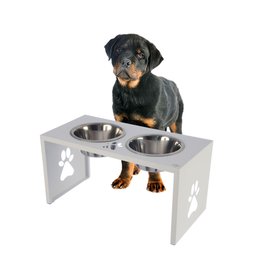 Comedouro Elevado Duplo Cão Porte M Branco - 2
