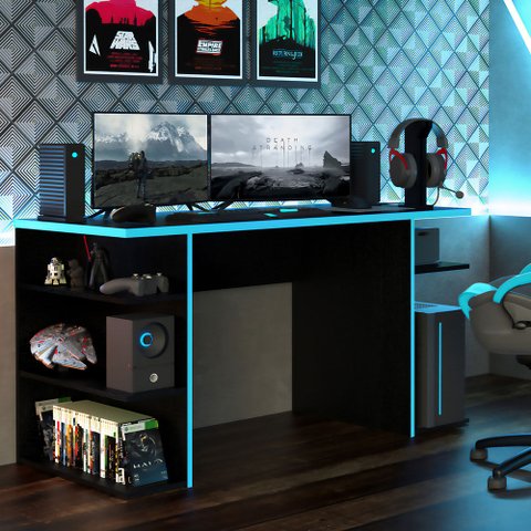 Mesa para Computador Gamer Madesa 9409 Preto Preto/azul Cor:preto/azul