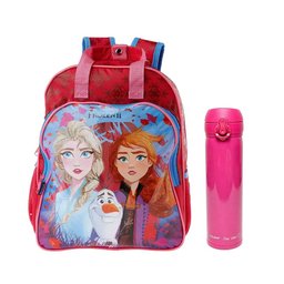 Kit Mochila Escolar Infantil Frozen 37389 e Garrafa de Água Térmica Pink Vibes 340ml Rosa - Dermiwil - 1