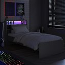 Ver imagem 2 de Cama de Solteiro Juvenil com LED e 1 Porta para Colchão 188x88cm Grafite Multimóveis