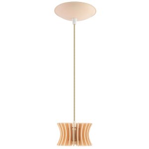 Luminária Pendente Arcum P Madeira E27 Decoração Moderno Pessego