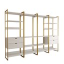 Ver imagem 2 de Guarda Roupa Aberto Industrial Casal Modulado Completo Branco Cabideiro com Gavetas Base Dourada