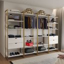 Ver imagem 1 de Guarda Roupa Aberto Industrial Casal Modulado Completo Branco Cabideiro com Gavetas Base Dourada