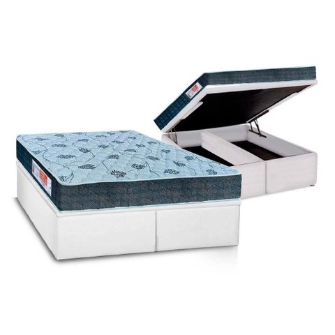 Cama Box Baú Queen: Colchão Espuma D45 Orthoflex Comfortpedic Line + Base CRC Courano White(