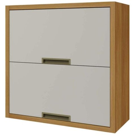 Armário Aéreo Modular Imperatriz 80 Cm com 2 Portas Basculantes - Freijó/off White - Nesher