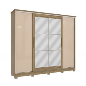 Guarda Roupa Casal 265cm 4 Portas 4 Gavetas C/espelho e Pés Cb01n565 Kappesberg - Nogueira/macadâmia