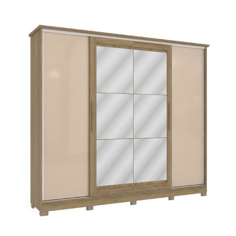 Guarda Roupa Casal 265cm 4 Portas 4 Gavetas C/espelho e Pés Cb01n565 Kappesberg - Nogueira/macadâmia