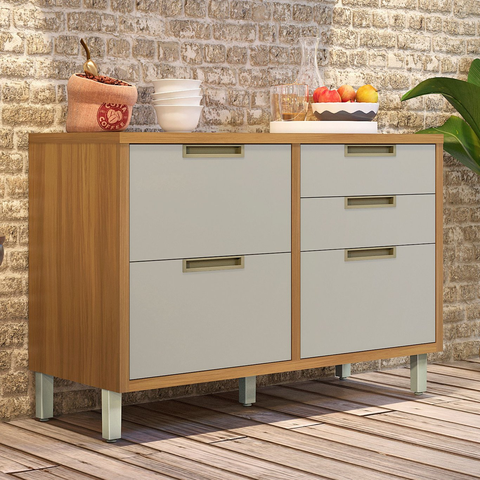 Armario Balcao Modular 120cm com Porta Temperos e Talheres Freijo/Off White - Nesher