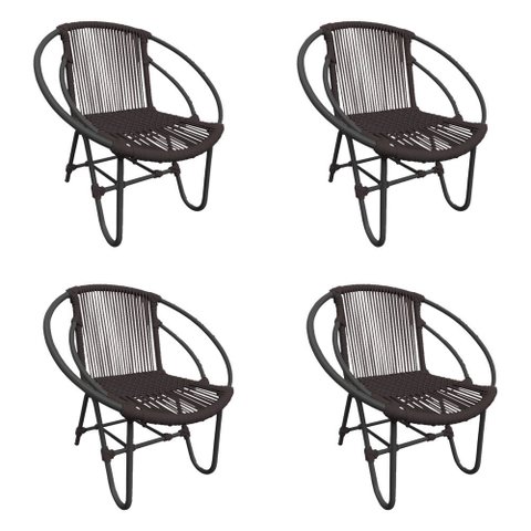 Kit 4 Cadeiras Decorativa Julia em Corda Náutica e Base em Alumínio Preta/ Marrom