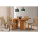 Ver imagem 1 de Sala Jantar Mesa Maldivas Tampo Curvo 180cm+6 Cadeiras Dakota Madeira Naturale - Capuccino/linho