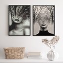 Ver imagem 1 de Kit 2 Quadros Fotografias Abstrata Mulher árvore 24x18cm:madeira Preta