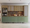 Ver imagem 1 de Armário de Cozinha Modulada Completa Reta 12 Peças 3,20m Botanic Kappesberg - Nogueira/verde Oliva