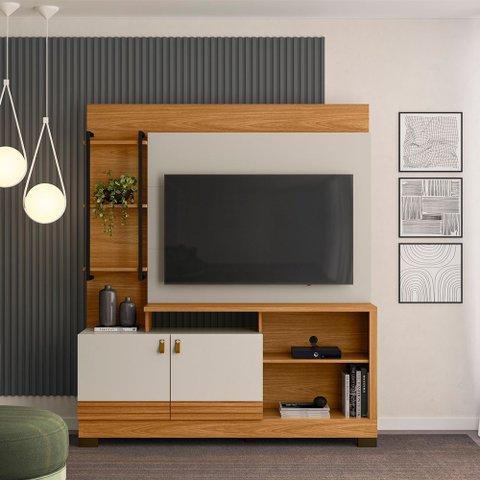 Home Decorativo Jatiuca Mdp/mdf Ripado Tv até 50 Polegadas Nature/off White G77 - Gran Belo