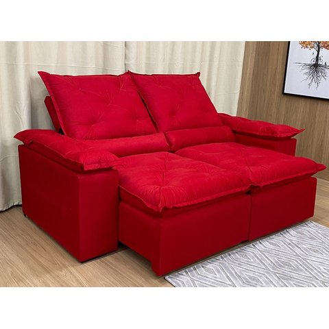 Sofá Retrátil e Reclinável 2,00m em Tecido Veludão C/ Pillow Nos Braços Athenas - Montagem Inclusa:v