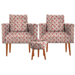 Kit 2 Poltrona Decorativa Nina e Puff Suede Floral