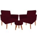Ver imagem 2 de Kit 2 Poltrona Decorativa Nina e Puff Suede Bordo