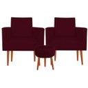 Ver imagem 1 de Kit 2 Poltrona Decorativa Nina e Puff Suede Bordo