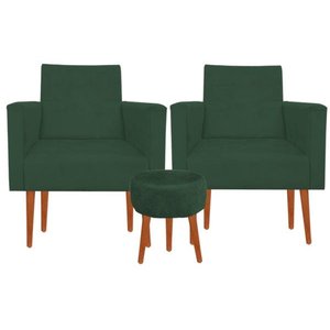 Kit 2 Poltrona Decorativa Nina e Puff Suede Verde