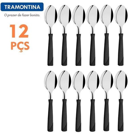 Conjunto 12 Colheres Mesa New Kolor Preto Talheres Tramontina em Aço Inox - 23163/400