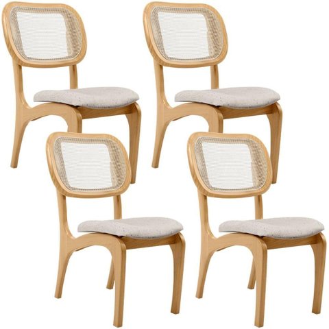 Kit 4 Cadeiras para Sala de Jantar Estofada e Tela Mariah L02 Linho Cru