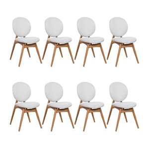Kit 8 Cadeiras de Jantar Lotus Estrutura Aço Carbono Laminado Natural com Estofado Linho Cru