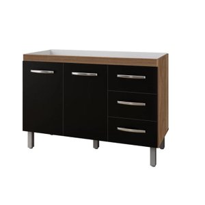 Balcão de Cozinha sem Tampo 2 Portas 3 Gavetas 120cm Bianca Savana/preto - Moblis