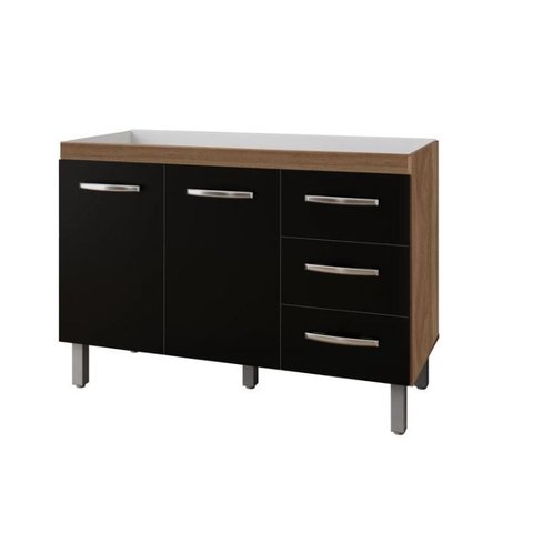 Balcão de Cozinha sem Tampo 2 Portas 3 Gavetas 120cm Bianca Savana/preto - Moblis