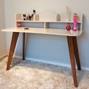 Ver imagem 3 de Escrivaninha Moderna com Nicho Mesa de Estudos para Home Office - Cedro com Off White