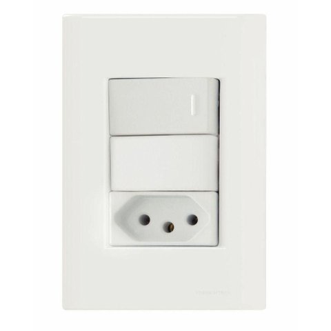 Conjunto 4x2 com 1 Interruptor Simples 10 a 250 V e 1 Tomada 2P+T 10 a 250 V Tramontina Giz Branco