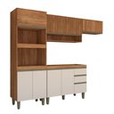 Ver imagem 3 de Cozinha Compacta Modulada 7 Portas 3 Gavetas Ripado Freijó/off White - Panorama Móveis