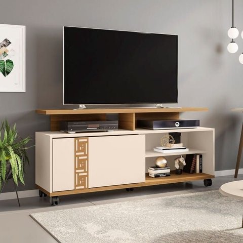 Rack Bechara Topázio para TV até 55 Polegadas Cinomomo/Off White