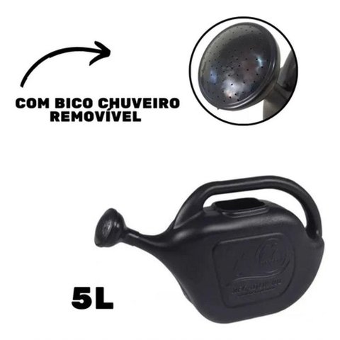 Regador Plástico para Irrigação Jardins Plantas Pequenas Áreas 5L Preto Metasul