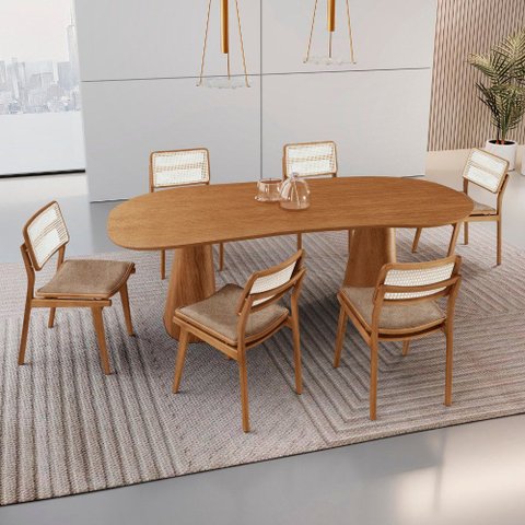 Conjunto Sala de Jantar Mesa Noronha 180cm Tampo Laminado Organico e 6 Cadeiras Eva Premium