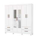 Ver imagem 2 de Guarda-Roupa 6 Portas 4 Gavetas com Espelho e Pés Genova Branco