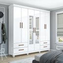 Ver imagem 1 de Guarda-Roupa 6 Portas 4 Gavetas com Espelho e Pés Genova Branco