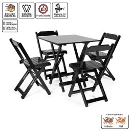 Jogo de Mesa 70 X 70 com 4 Cadeiras Dobráveis de Madeira Cor Preto - Móveis Britz - 3