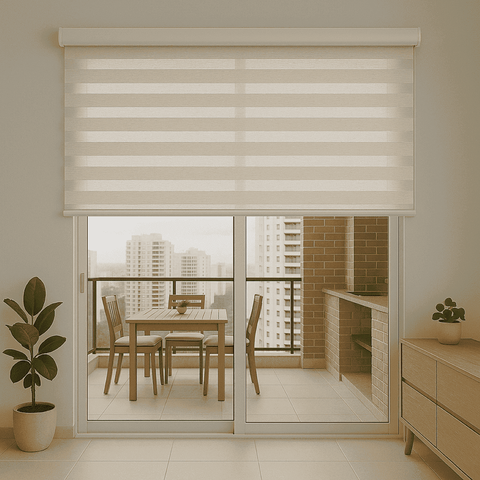 Persiana Rolo Double Vision Zebra 180larg X 220alt Linho com Bando - Sala/ Escritório/quarto/sacada