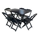 Ver imagem 2 de Kit 9 Conjuntos de Mesa Dobravel com 6 Cadeiras de Madeira 120x70 para Restaurante e Bar - Preto