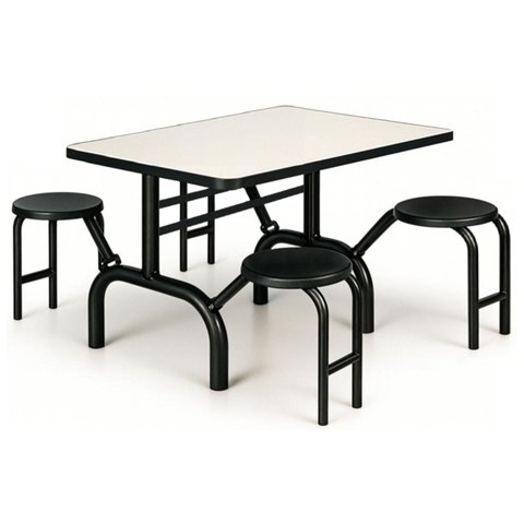 Mesa para Refeitório Escamoteável 04 Lugares Mdp Branco de 25 Mm - Assento Preto - 50401