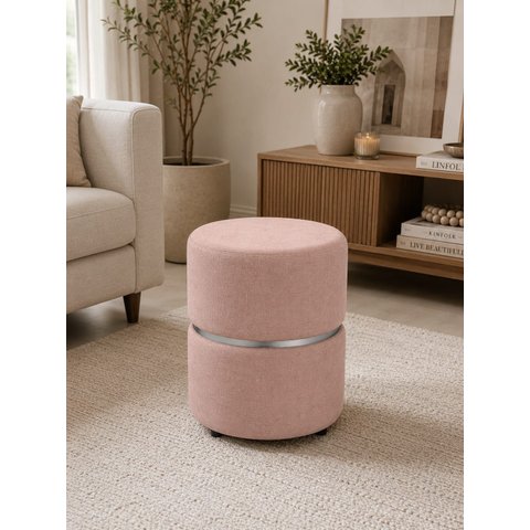 Puff com Cinta no Meio Prata Rosa Linho - Let Móveis