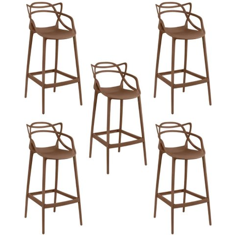 Kit 5 Banqueta Alta Allegra com Encosto Design Cozinha/bancada - Marrom
