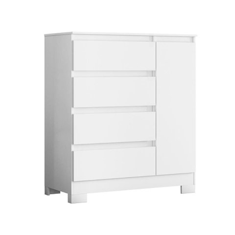 Cômoda Sapateira Olimpia Quarto com 4 Gavetas e 1 Porta Branco/titanium/rosa/azul