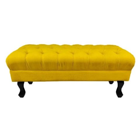 Puff Calçadeira Retrô 1,20 Metro Luis XV Capitonê Suede Amarelo