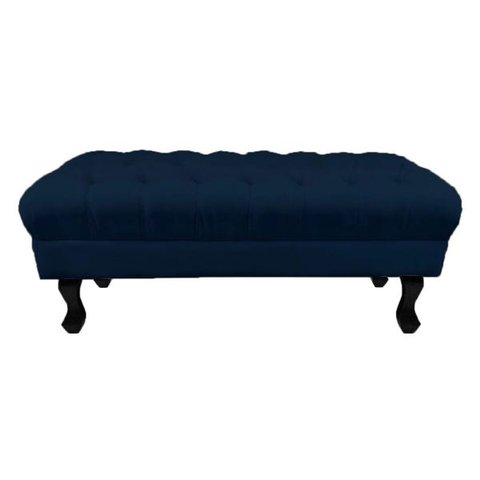Puff Calçadeira Retrô 1,20 Metro Luis XV Capitonê Suede Azul Marinho