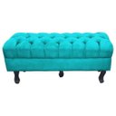 Ver imagem 1 de Puff Calçadeira Retrô 1,20 Metro Luis XV Capitonê Suede Azul Turquesa