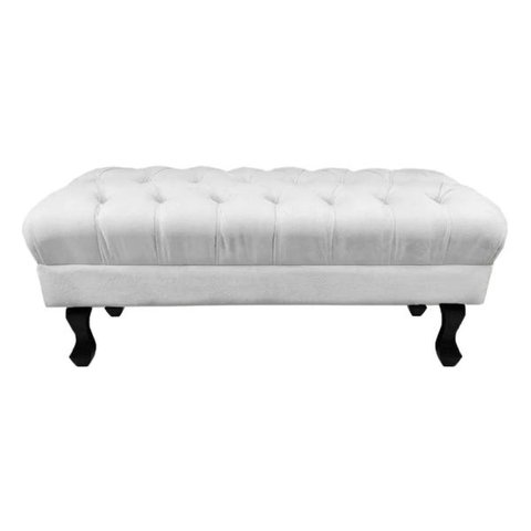Puff Calçadeira Retrô 1,20 Metro Luis XV Capitonê Suede Branco